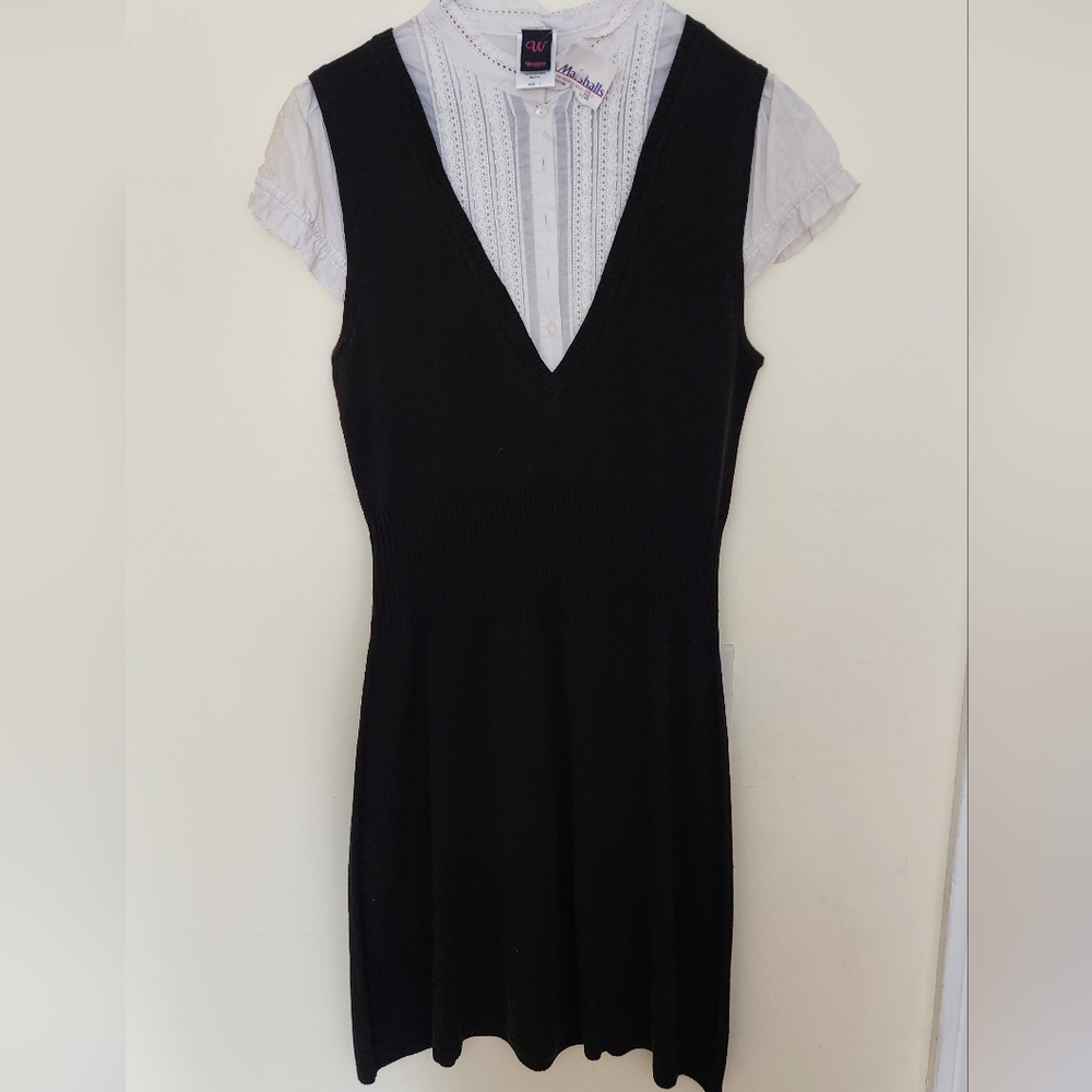 NWT Y2K Wrapper Sweater Dress Black goth whimsy fairy Wednesday L